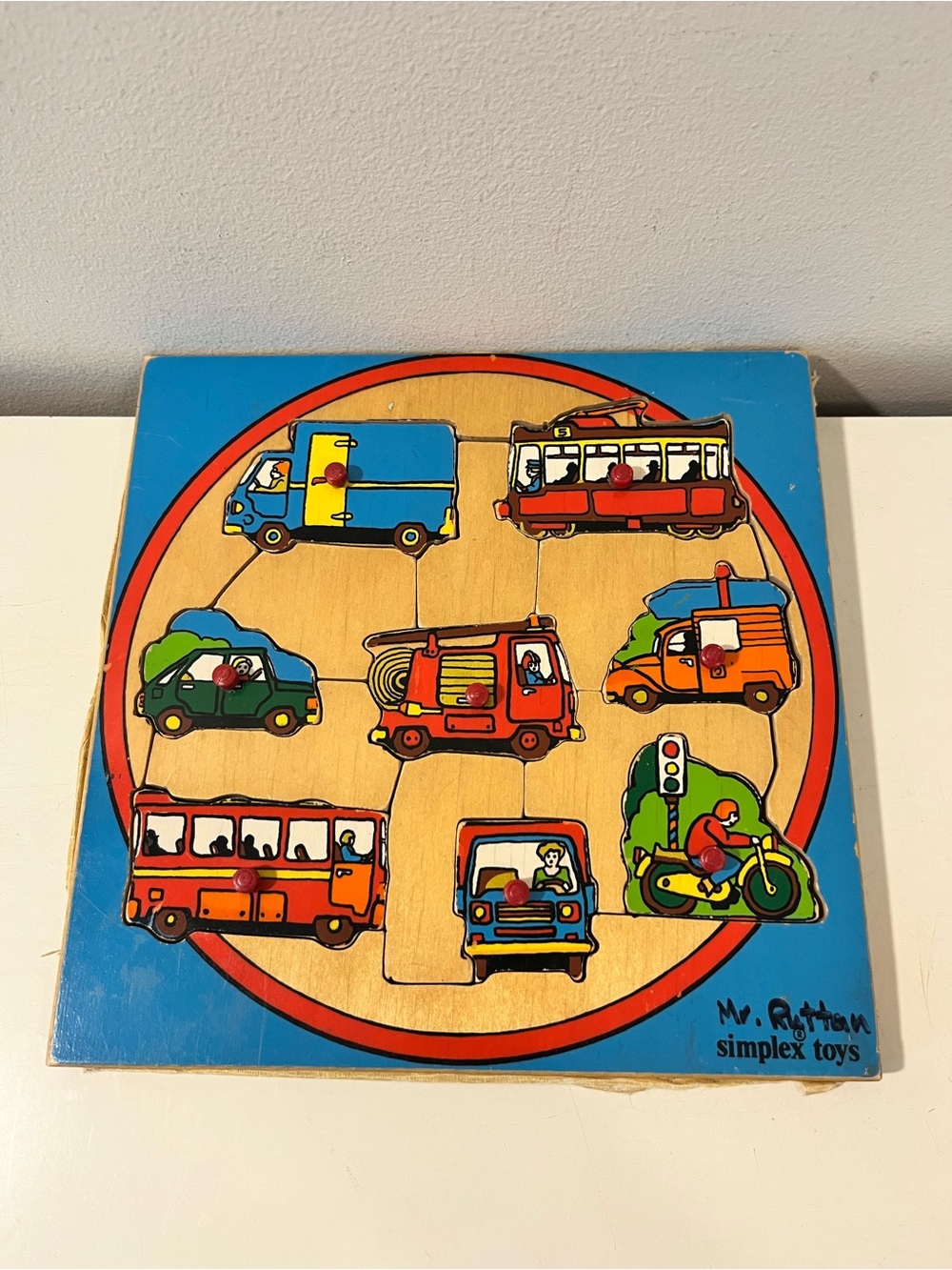 Vintage Simplex Toys Kids Wooden Vehicles Puzzle - Made in Holland - Non-toxic